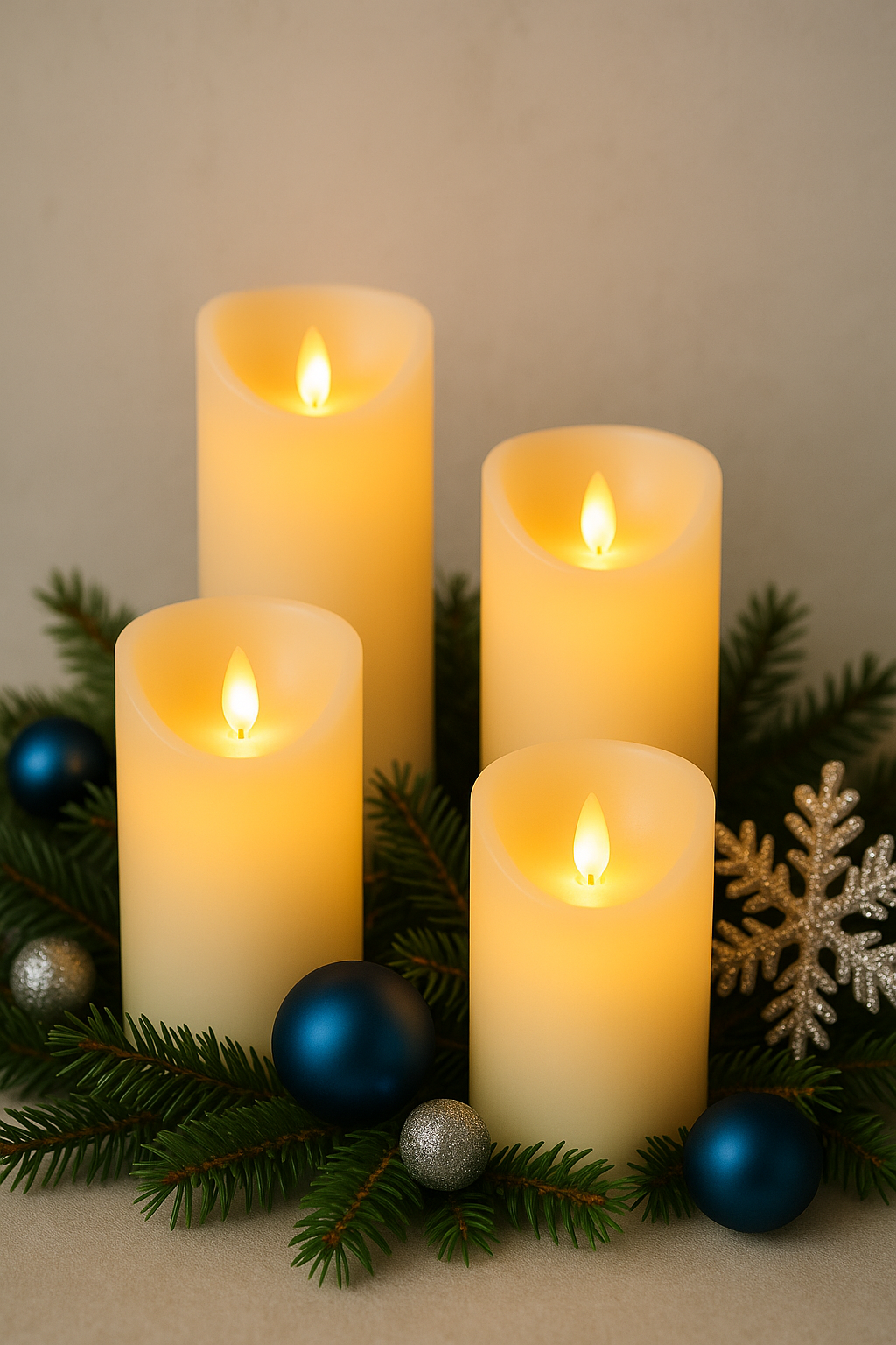 Candele LED senza fiamma con decorazioni e decorazioni natalizie